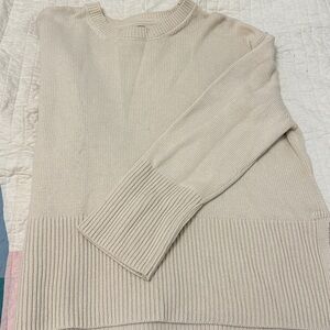 GAP Cream Tan Knit Cotton Split Hem Sweater
